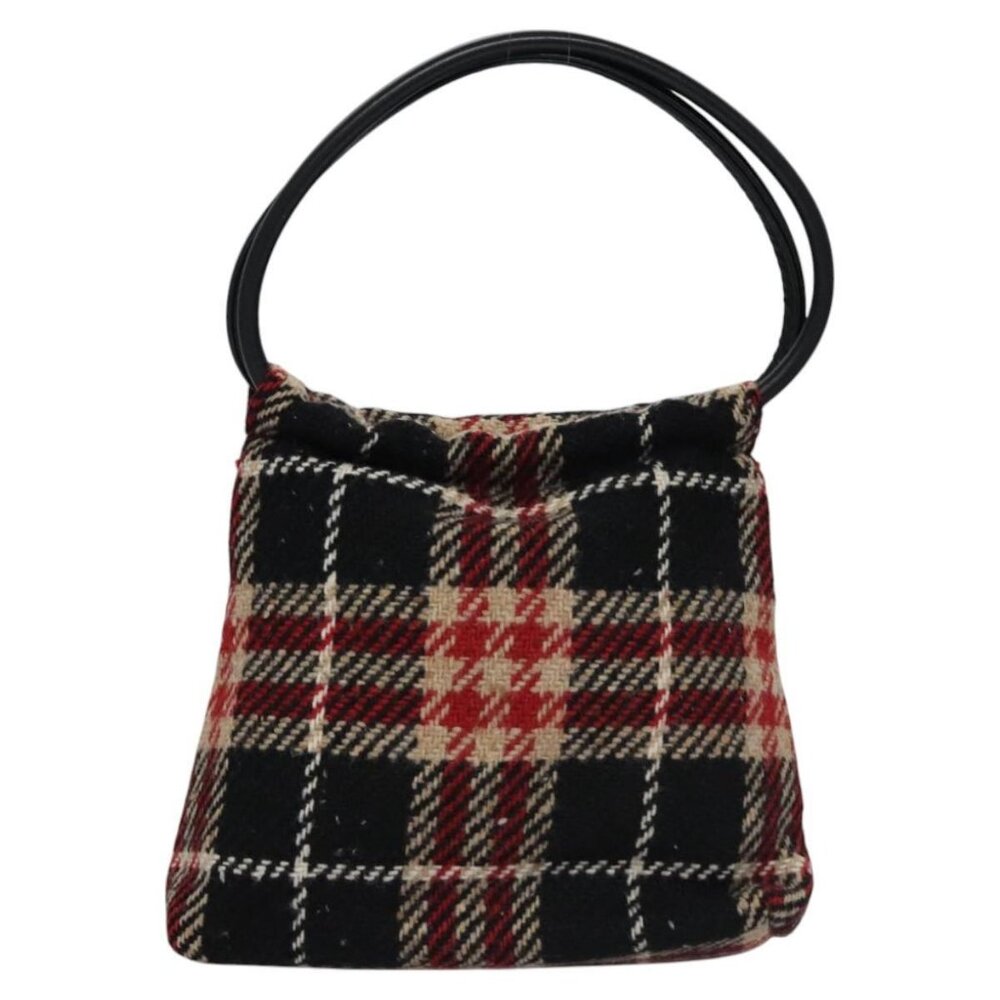 BURBERRY Nova Check Hand Bag Wool Red Black Auth - Picture 3 of 16